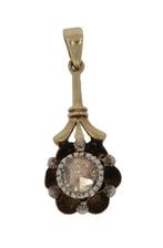 Antieke diamant roos solitair 14k gouden ketting hanger, Ophalen of Verzenden, Goud, Hanger, Met edelsteen