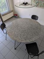 🟢 Bianco Sardo Granieten Eettafel met Zwart Staal, Huis en Inrichting, Tafels | Eettafels, Ophalen, Gebruikt, Rond, Vijf personen of meer