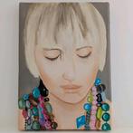 Klein gesigneerd schilderij - Vrouw met ketting, Ophalen of Verzenden