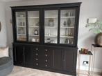 Zwarte buffetkast met glazen schuifdeuren, Ophalen, Gebruikt, Klassiek, 200 cm of meer