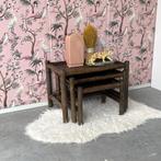Vintage seventies mimiset 3 delig bijzettafeltjes bamboe, Minder dan 55 cm, Gebruikt, Onbekend, Bohemian