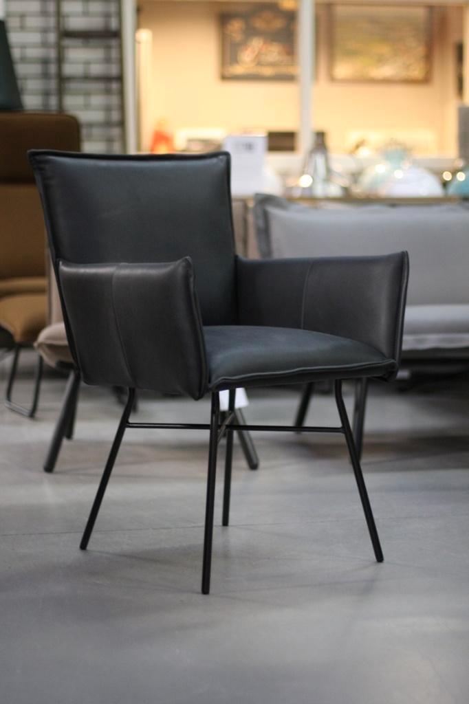 Luxe eetkamerstoel SANNE Jess Design leer armleuningen zwart, Huis en Inrichting, Stoelen, Zo goed als nieuw, Eén, Leer, Metaal