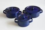 3 Brocante emaille pannetjes blauw speelgoed, Ophalen of Verzenden
