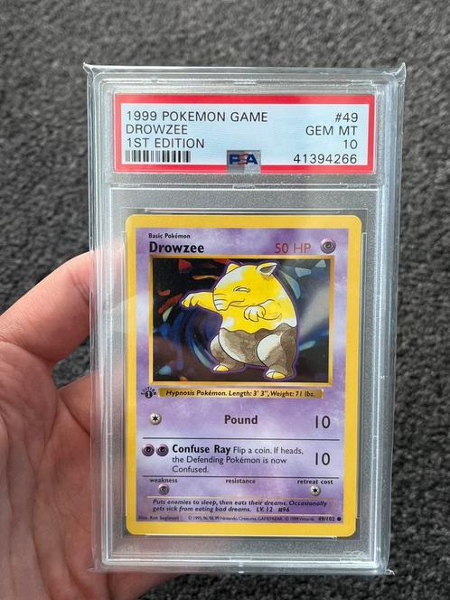 Pokémon PSA 10 1st edition Drowzee #49 Base set, Hobby en Vrije tijd, Verzamelkaartspellen | Pokémon, Zo goed als nieuw, Losse kaart