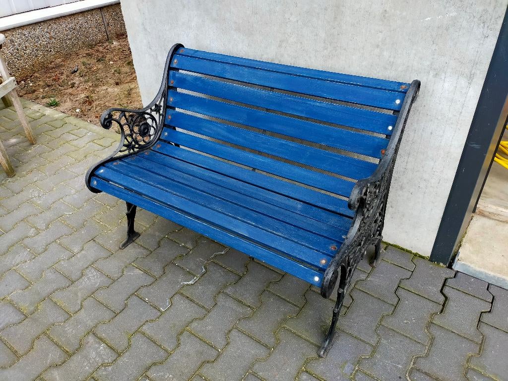 Antiek bankje, gietijzer met hardhout, Ophalen of Verzenden, Gebruikt, Hout