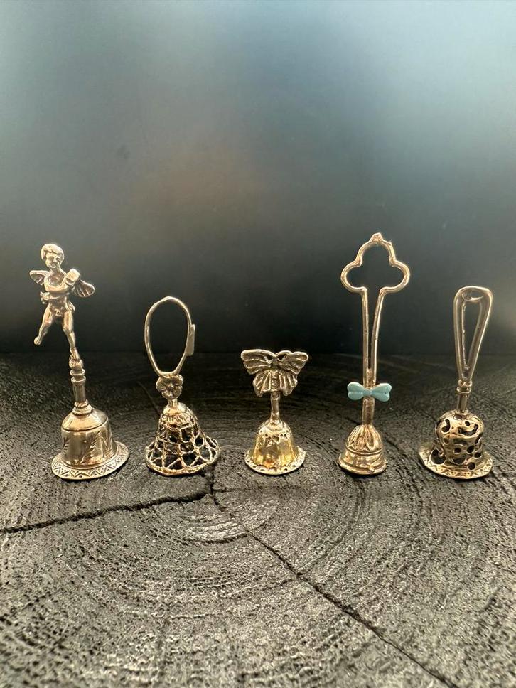 5 Zilveren Miniatuur Belletjes, Antiek en Kunst, Antiek | Goud en Zilver, Zilver, Ophalen of Verzenden