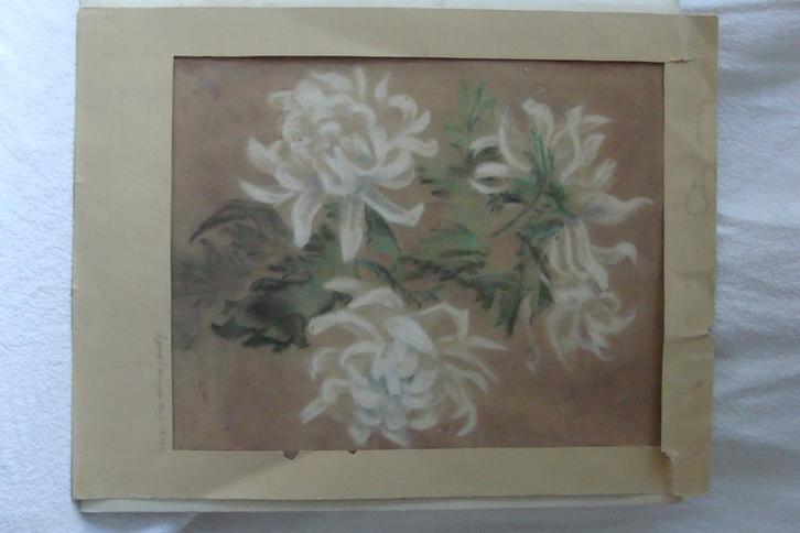 krijttekening bloemen, Antiek en Kunst, Kunst | Schilderijen | Klassiek, Ophalen of Verzenden