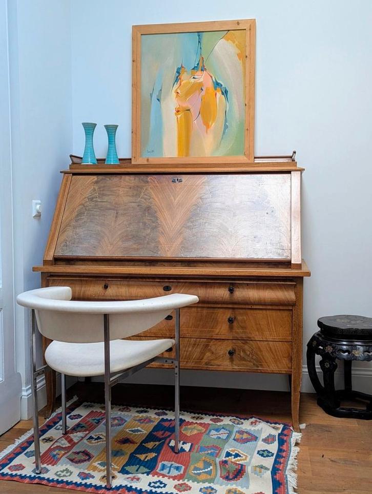 Secretaire wortelnouthout antiek bureau, Huis en Inrichting, Kasten | Secretaires, Gebruikt, Ophalen