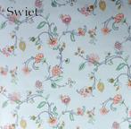 5746 Vintage bloemenbehang lichtblauw roze groen swiet, Verzenden, 75 m² of meer, Roze