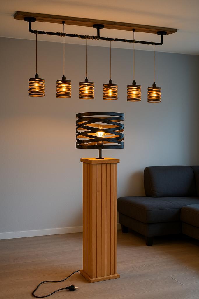 Complete set lampen, Huis en Inrichting, Lampen | Hanglampen, Zo goed als nieuw, Minder dan 50 cm, Hout, Metaal, Ophalen