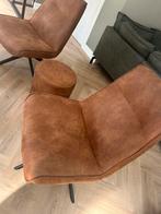 2 draaifauteuils / draai stoelen met poef van woood, Ophalen, Minder dan 75 cm, Zo goed als nieuw, Stof