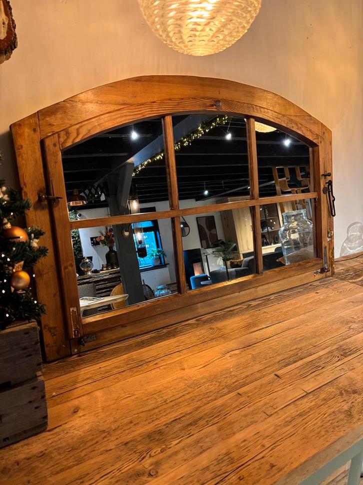 Spiegel | Houten spiegel | Stalraam spiegel | Woondecoratie, Antiek en Kunst, Antiek | Spiegels, Rechthoekig, Ophalen