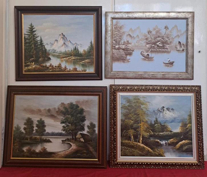 Antiek 4 grote schilderij, vintage schilderij antieke kader,, Antiek en Kunst, Kunst | Schilderijen | Klassiek, Ophalen of Verzenden