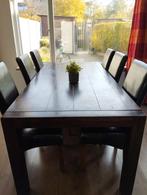 Houten eettafel + leren stoelen (Gratis!) Ook los!, Huis en Inrichting, Ophalen, Gebruikt