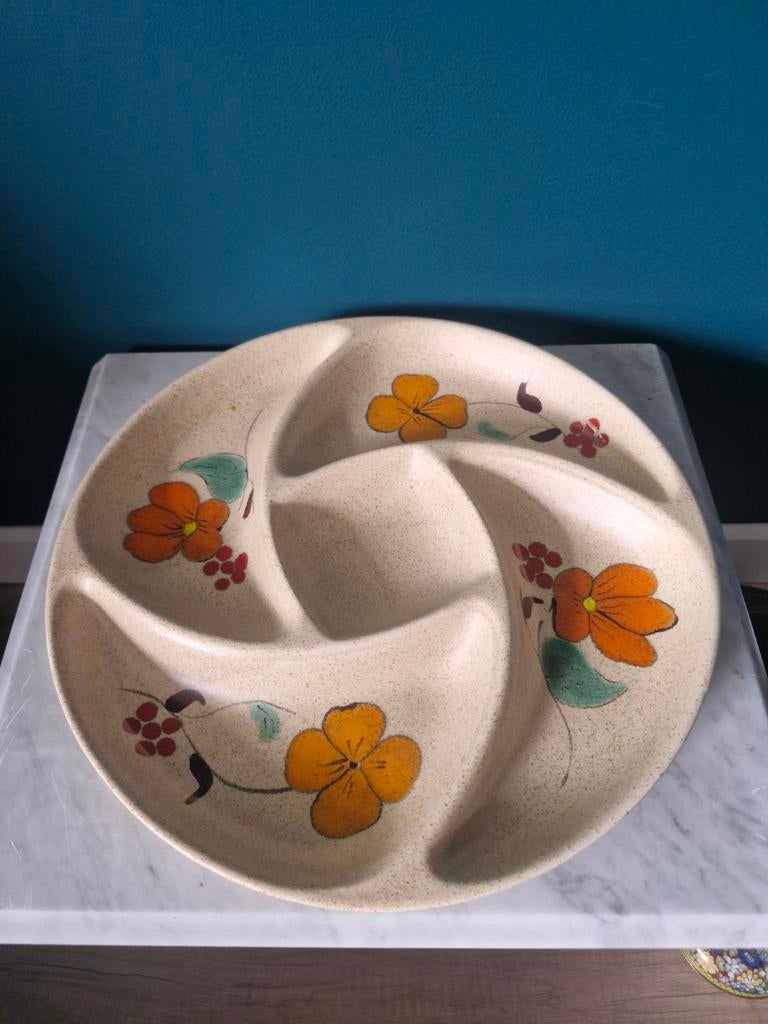 Retro Hapjesschaal met Bloemmotief, Gebruikt, Porselein of Keramiek, Schaal, Rond