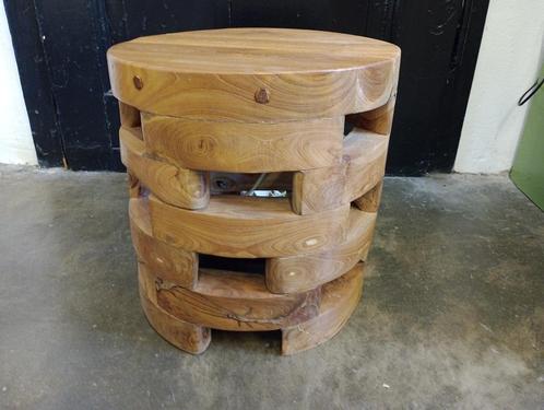 Uniek houten krukje met lamp, Huis en Inrichting, Krukjes, Gebruikt, Hout, Ophalen