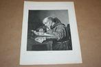 Antieke prent uit 1876 - Monnik werkt aan bijbel !!, Ophalen of Verzenden, Voor 1940, Gebruikt, Prent