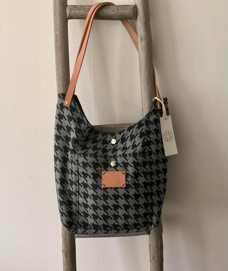 Schoudertas/shopper in Pied de Poule ruit, leren hengsels, Motoren, Accessoires | Koffers en Tassen, Nieuw, Ophalen of Verzenden