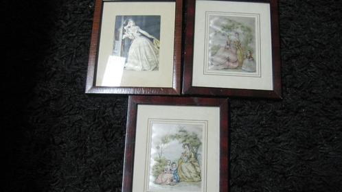 Foto lijstjes met nostalgische prentjes drie stuks, Antiek en Kunst, Curiosa en Brocante, Ophalen of Verzenden