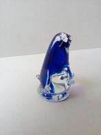 Pinguin beeldje. Glas. Helder/blauw glas., Ophalen of Verzenden, Zo goed als nieuw, Dier