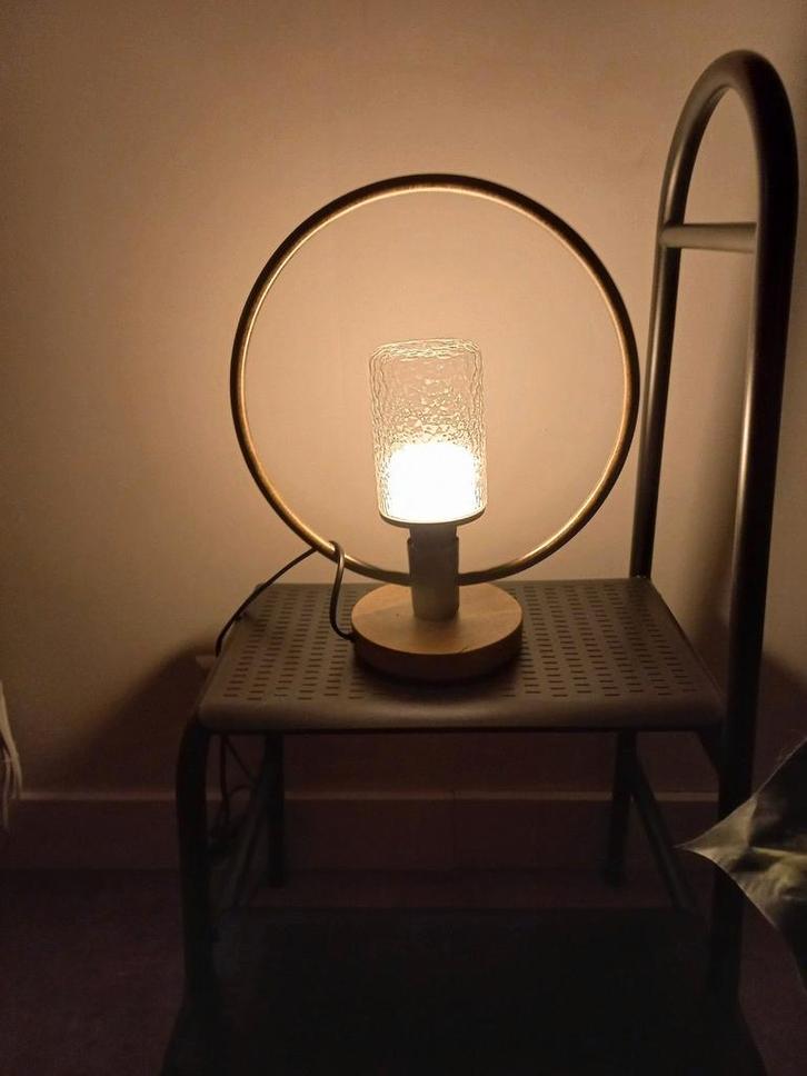 Tafellamp Dimehouse Clara rond, hout met brons, Huis en Inrichting, Lampen | Tafellampen, Ophalen of Verzenden