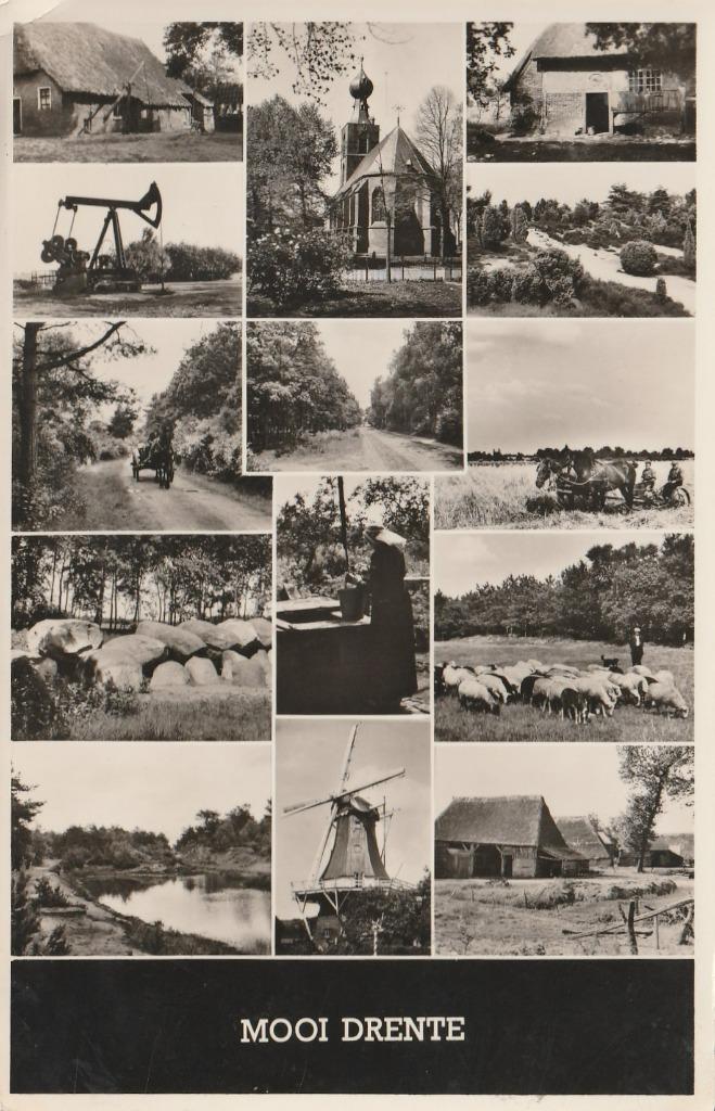 DRENTHE Jaknikker Hunebed Kerk Molen, Verzamelen, Ansichtkaarten | Nederland, Gelopen, Drenthe, 1940 tot 1960, Verzenden