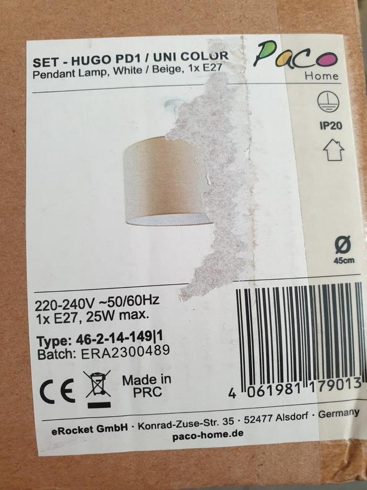 Paco Hanglamp - Stijlvolle Verlichting, Huis en Inrichting, Lampen | Hanglampen, Nieuw, Minder dan 50 cm, Metaal, Stof, Ophalen of Verzenden