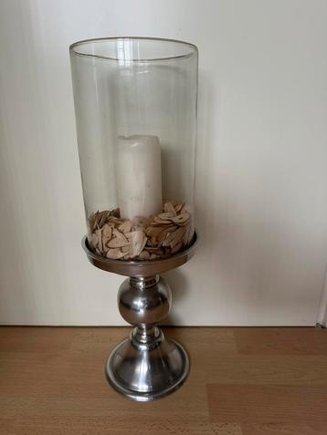 windlicht kaarsenstandaard met glazen stolp H49x14 chroom beschikbaar voor biedingen