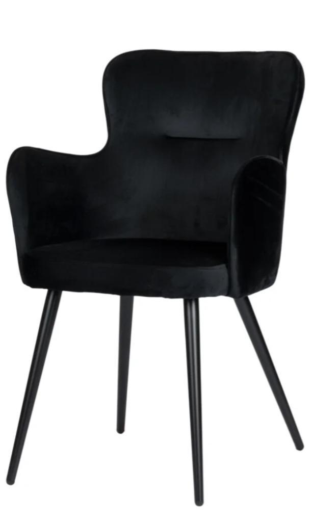 Wing Chair Black – Zwarte Velvet Eetkamerstoelen, Huis en Inrichting, Stoelen, Nieuw, Vijf, Zes of meer stoelen, Metaal, Stof
