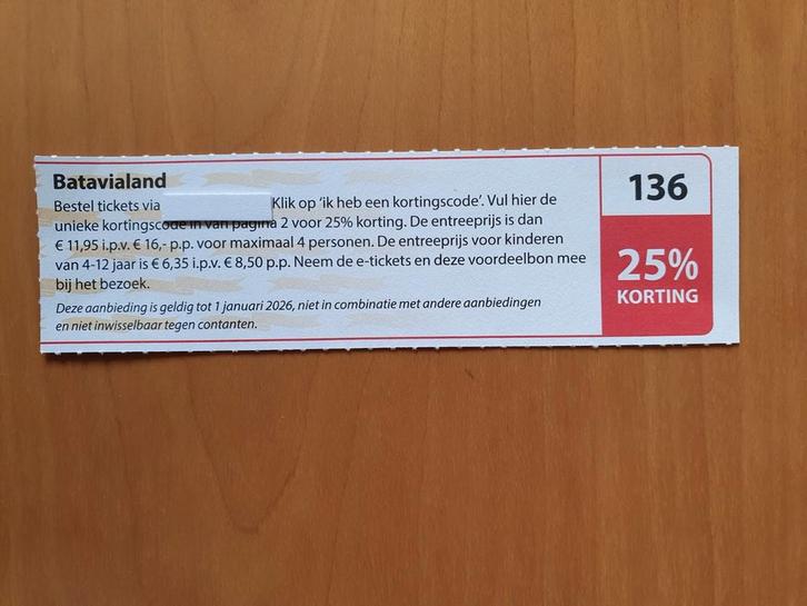 Batavialand 25% korting maximaal 4 personen, Tickets en Kaartjes, Musea, Drie personen of meer, Kortingskaart