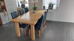 Massief houten tafel beuken met 6 stoelen 200 x 90 x 76, 50 tot 100 cm, 150 tot 200 cm, Gebruikt, Rechthoekig