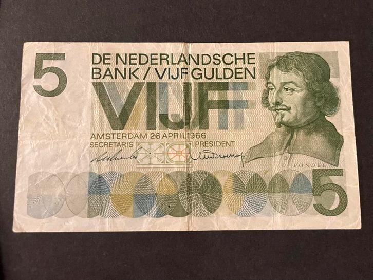 5 gulden Vondel 1 uit 1966, Postzegels en Munten, Bankbiljetten | Nederland, 5 gulden, Ophalen of Verzenden