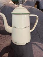 Emaille koffie pot kan beige met groen biesje handdoek rek, Ophalen of Verzenden