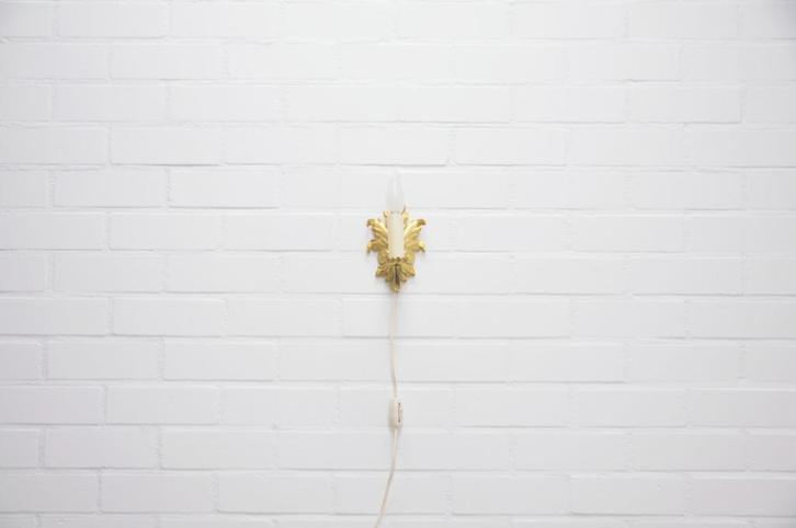 bronzen gouden wandlamp blad, Huis en Inrichting, Lampen | Wandlampen, Gebruikt, Metaal, Ophalen of Verzenden
