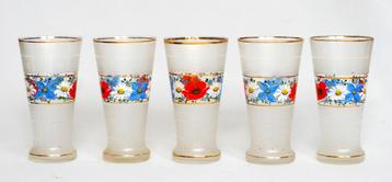 Vijf Longdrink glazen Emaille Florale beschildering beschikbaar voor biedingen