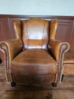 schapenleren oorfauteuil - Joris (NL) incl. Hocker, Ophalen, Brits Klassiek, Zo goed als nieuw, 50 tot 75 cm