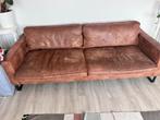Cognac suède leren 3-zits bank, Ophalen, Gebruikt, Driepersoons, Rechte bank