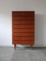 Vintage Deense ladekast in teak, tallboy, Huis en Inrichting, Kasten | Ladekasten, Ophalen, 5 laden of meer, 100 tot 150 cm, 50 tot 100 cm
