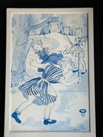 1955 oud  delftsblauw tegel plateau Tollende Meisjes, Antiek en Kunst, Antiek | Keramiek en Aardewerk, Ophalen of Verzenden