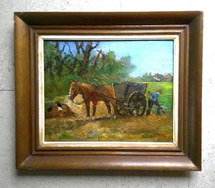 Boer met paard en wagen - Pieter van den Bergh 1865-1950, Antiek en Kunst, Kunst | Schilderijen | Klassiek, Ophalen of Verzenden