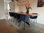 6 velvet donkerblauwe eetkamerstoelen, Huis en Inrichting, Stoelen, Blauw, Ophalen of Verzenden, Zo goed als nieuw, Stof