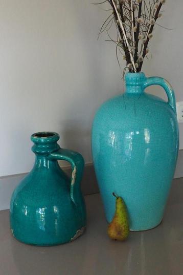 Prachtige grote vazen 45cm en 30cm Perfecte staat turquoise