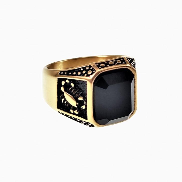 Zegelring Heren Schorpioenen Ontwerp Stalen Goudkleur Ring, Sieraden, Tassen en Uiterlijk, Ringen, Nieuw, Heer, 20 of groter, Goud