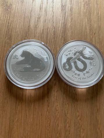 Lunar 2 year of the tiger 2010 & snake 2014 zilver 1 ounce beschikbaar voor biedingen