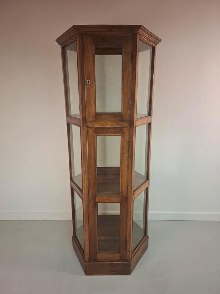 6 hoekige antieke vitrinekast vintage kast vitrinekast, Huis en Inrichting, Kasten | Vitrinekasten, Zo goed als nieuw, 150 tot 200 cm