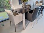 6 eetkamerstoelen rvs en toledo leer zwart en wit, Huis en Inrichting, Stoelen, Ophalen, Gebruikt, Zwart, Leer