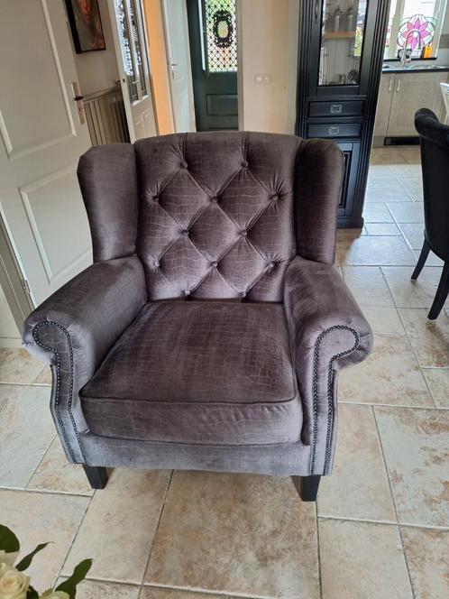 Nieuwe oorfauteuil donkergrijs croco velours, Huis en Inrichting, Fauteuils, Zo goed als nieuw, 75 tot 100 cm, Ophalen