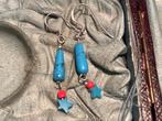 ZILVER OORHANGERS MET TURKOOIS EN KORAAL, Sieraden, Tassen en Uiterlijk, Antieke sieraden, Verzenden, Zilver, Oorbellen, Met edelsteen