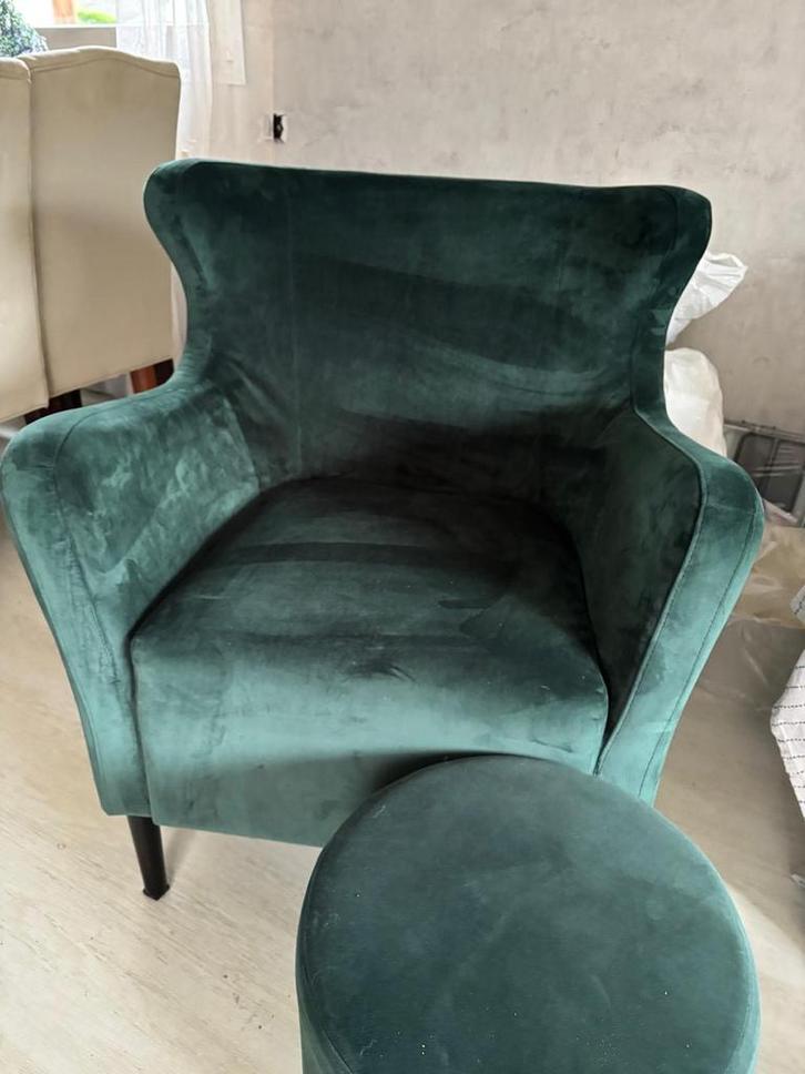 Stoel met poef - Perfecte staat!, Huis en Inrichting, Fauteuils, Zo goed als nieuw, Stof, 75 tot 100 cm, 75 tot 100 cm, Ophalen