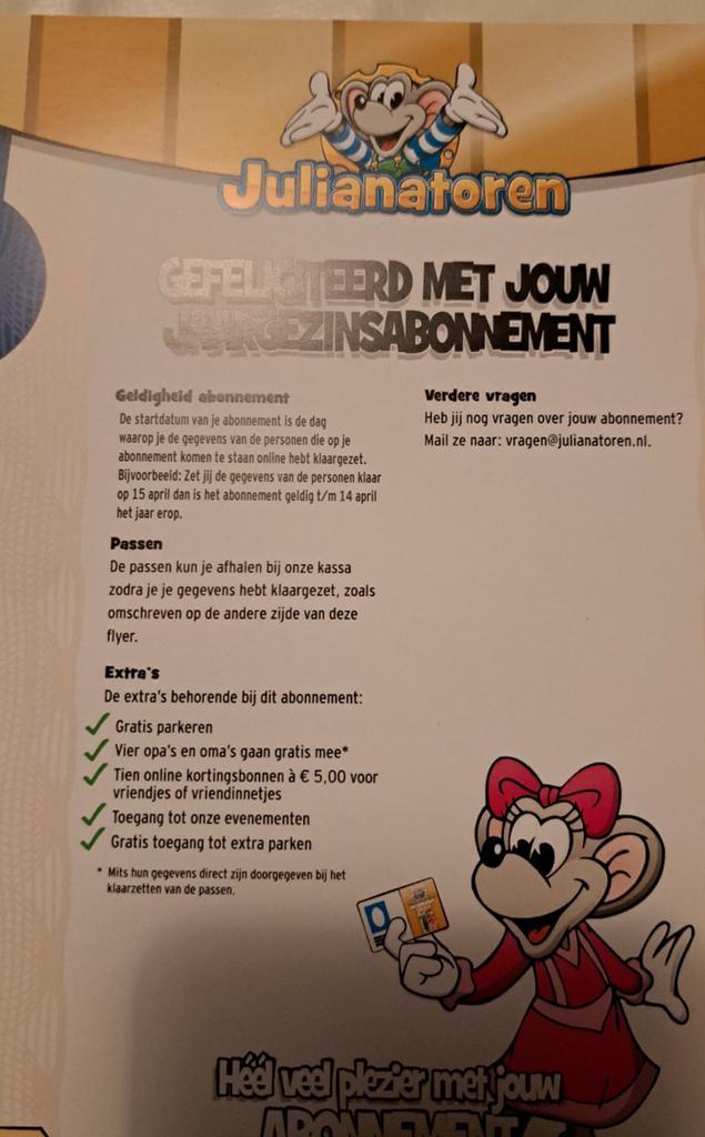 Julianatoren Gezinsabbonnement GOUD, Tickets en Kaartjes, Recreatie | Pretparken en Attractieparken, Eén persoon